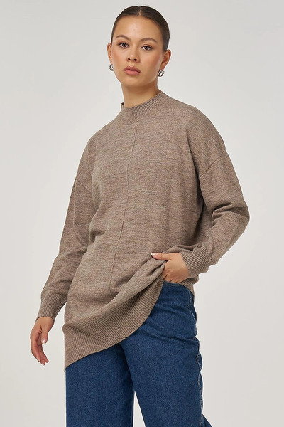 Kayra Sewn Detailed Knitwear Tunic Beige
