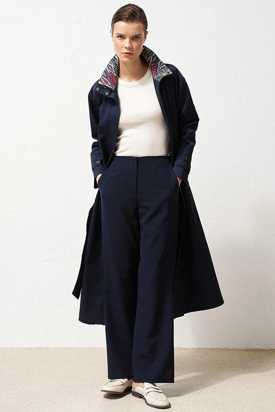 Kayra Navy Blue Basic Elastic Waist Trousers