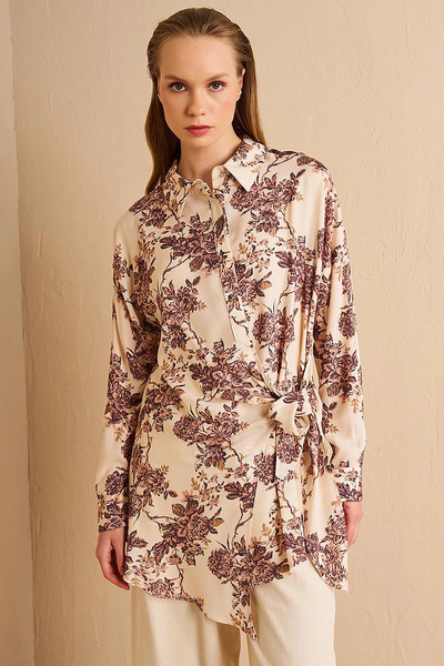 Kayra Viscose Tunic Cream with Waist Tie