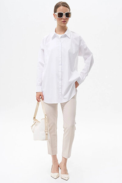 Kayra Optical White Shirt Collar Basic Poplin Tunic