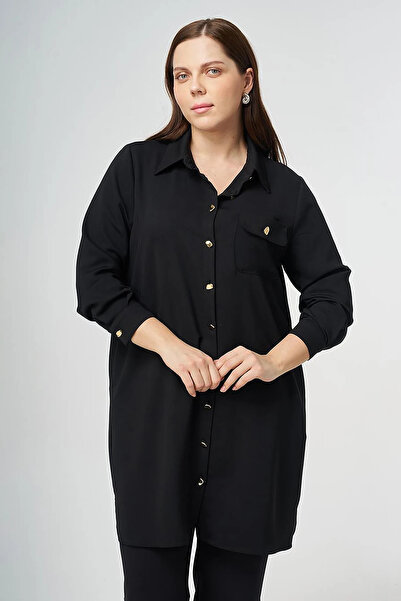 Kayra Gold Buttoned Long Tunic Black