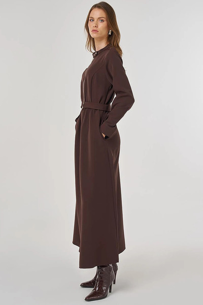 Kayra Belt Detailed Maxi Dress Dark Brown