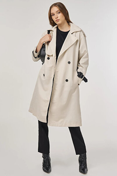 Kayra Trench Coat with Epaulet Detail Stone