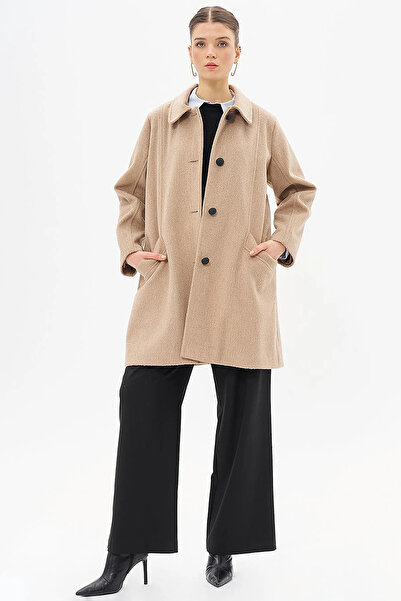 Kayra Şömizye Collar Cashmere Coat Beige