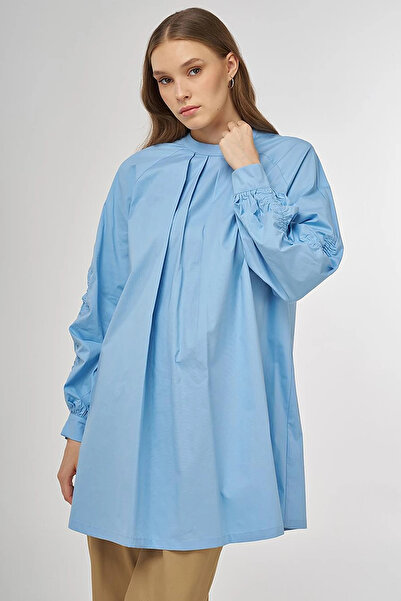 Kayra Pile Detailed Cotton Tunic Dust Smoke