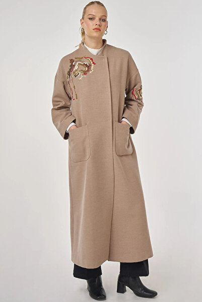 Kayra Embroidered Cashmere Coat Mink