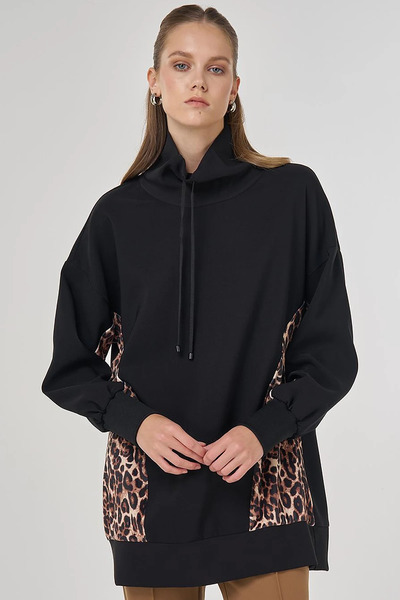 Kayra Leopard Garnili Sweatshirt Black