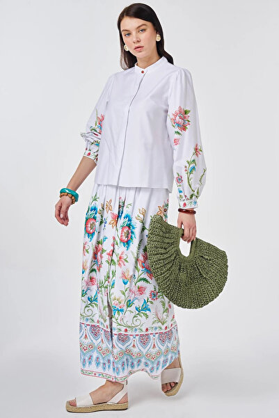 KYR 100% Cotton Floral Pattern Skirt Suit Optical White