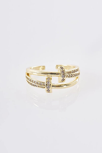 Kayra Cross Band Stone Ring Gold