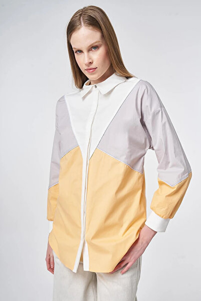 Kayra Color Blocked Cotton Tunic Orange
