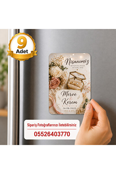 Hediye Baskıcı Nişan Günü İsimli Buzdolabı Magneti (6x9 cm) 9 Adet – Tarihli ...
