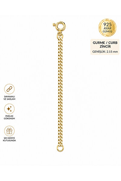 TAKI USTASI Gurme Curb Uzatma Zinciri Gold – 925 Ayar Gümüş 2,15 mm Kolye Bil...