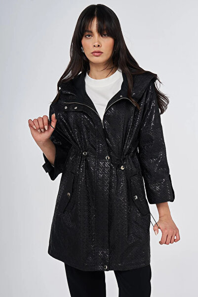 Kayra Jacquard Short Trench Coat Black