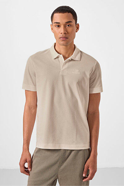 TOMMY LIFE Beige Standard Fit Basic Polo Collar Men's T-Shirt - 87748