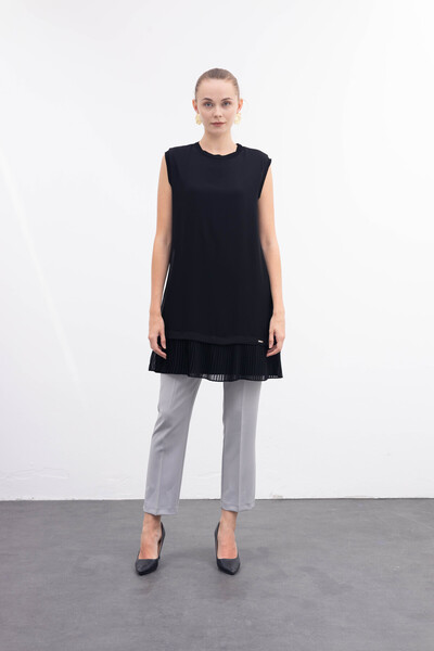 Melisa Boutique By Selma Özkan Kolsuz İçlik, İçi Penye Önü Tüllü Pilesili Siy...