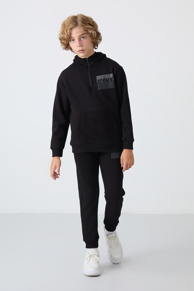 TOMMY LIFE Black Cotton Thick Fleece Soft Textured Standard Fit Printed Boys'...