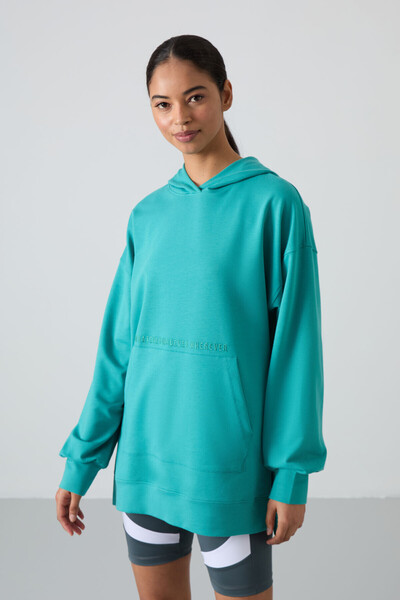TOMMY LIFE Sea Green Balloon Sleeve Embroidered Women's Comfortable Fit Tunic...