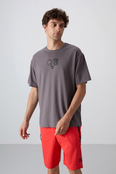 TOMMY LIFE Tricou pentru bărbați, bumbac, gri închis, gros, texturat moale, c...