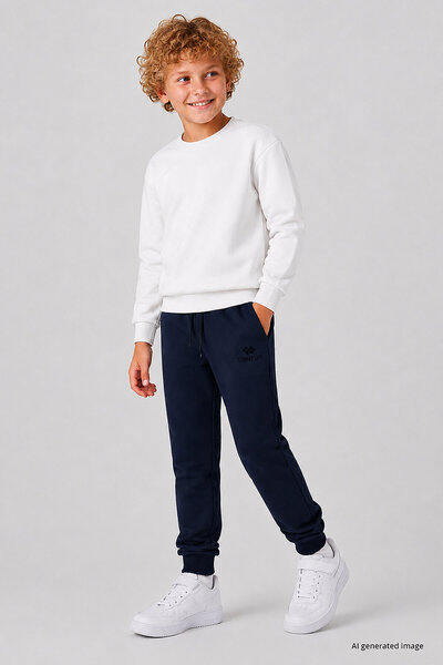 TOMMY LIFE Navy Blue Standard Fit Cuffed Slim Boys' Tracksuit Bottom - 11205