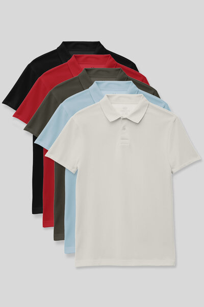 TOMMY LIFE Standard Fit Basic Polo Collar 5-Pack Unisex Kids T-Shirt - 11330