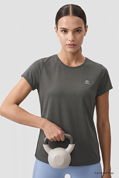 TOMMY LIFE Koyu Gri Basic Kısa Kol Standart Kalıp O Yaka Kadın T-Shirt - 97144