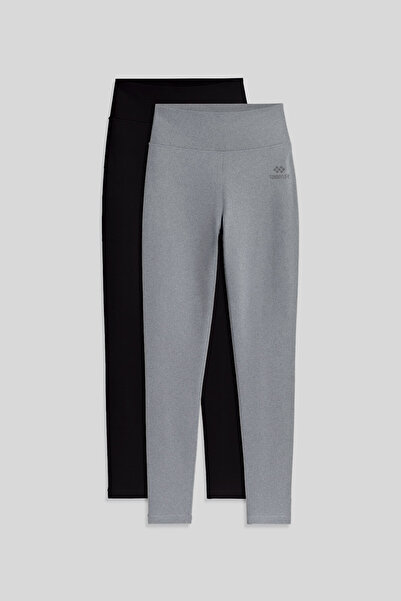 TOMMY LIFE Slim Fit 2-Pack Black-Grey Melange Women's Tights - 94011