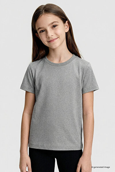 TOMMY LIFE Sivi melange O izrez standardnog kroja Osnovni unisex dečji T-shir...