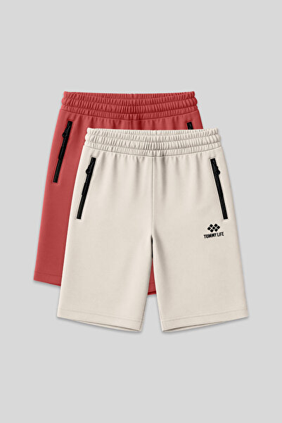 TOMMY LIFE Standart Kalıp 2li Paket Bej-Kiremit Erkek Şort - 81136