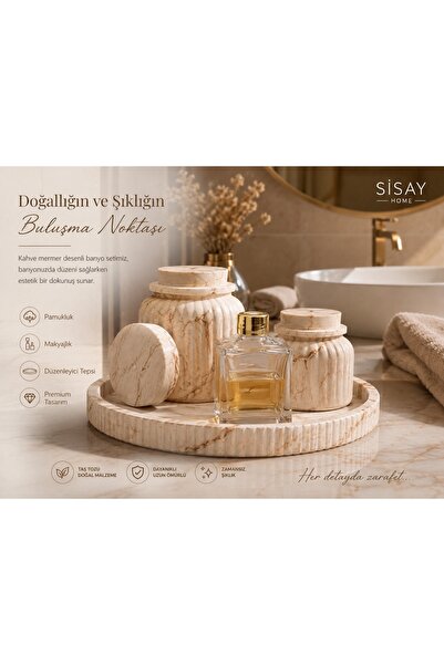 Sisay Home Dekoratif Taş Tozu Tepsi Seti | Oda Kokusu ve Banyo Dekorasyon Seti