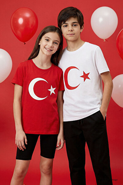 TOMMY LIFE Red Moon Star Printed Unisex Kids T-Shirt - 11333