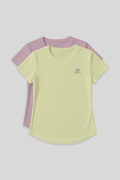 TOMMY LIFE Γυναικείο μπλουζάκι Standard Mold O Neck 2-pack Dusty Rose-Lemon -...