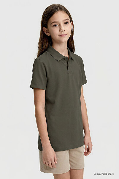 TOMMY LIFE Khaki Polo Collar Standard Fit Basic Unisex Kids T-Shirt - 11330