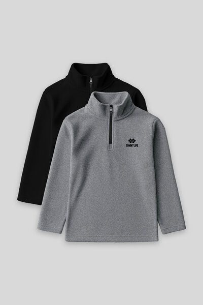TOMMY LIFE Standard Fit 2-Pack Black-Grey Melange Boys' Fleece Sweatshirt - 1...