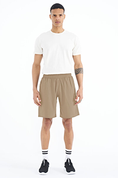 TOMMY LIFE Beige Elastic Men's Shorts with Side Pocket Detail - 81238