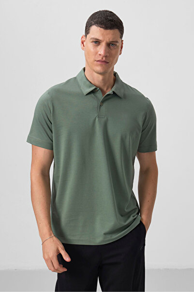 TOMMY LIFE Ανδρικό μπλουζάκι με ανοιχτό πράσινο Standard Fit Basic Polo Neck ...