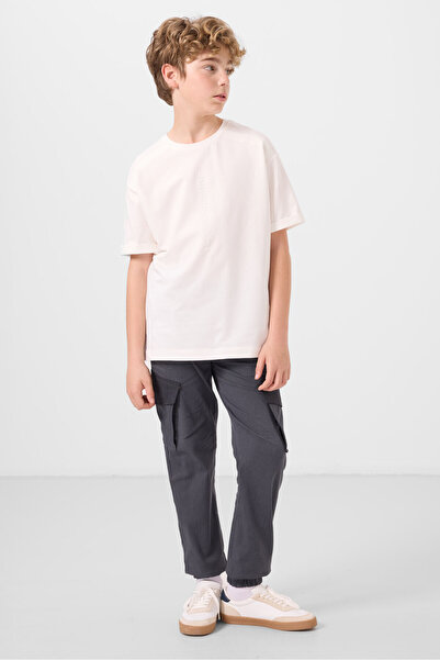 TOMMY LIFE Sive standardne tkane lagane i fleksibilne chino pantalone za deča...