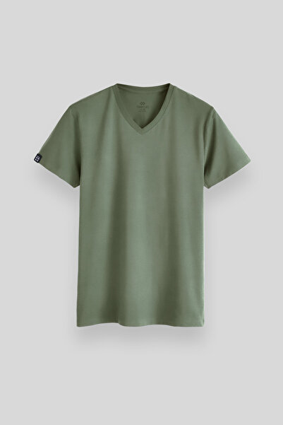 TOMMY LIFE Tricou de bază cu mânecă scurtă, verde deschis, cu decolteu în V, ...