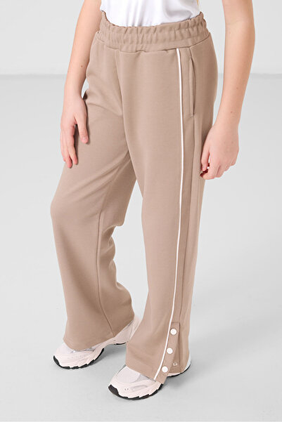 TOMMY LIFE Dark Beige Wide Leg Snap Detail Girls Palazzo Pants - 75199