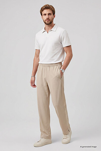 TOMMY LIFE Beige Self-Belted Comfortable Fit Men's Palazzo Sweatpants - 82196