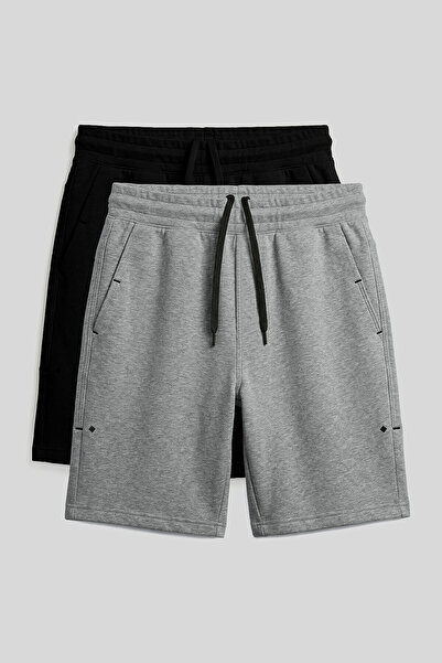 TOMMY LIFE Rahat Form 2li Paket Siyah-Gri Melanj Büyük Beden Erkek Şort - 81297