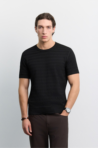 Avva Men's Black Crew Neck Easy-Ironing Wrinkle-Resistant Regular Fit Knitwea...