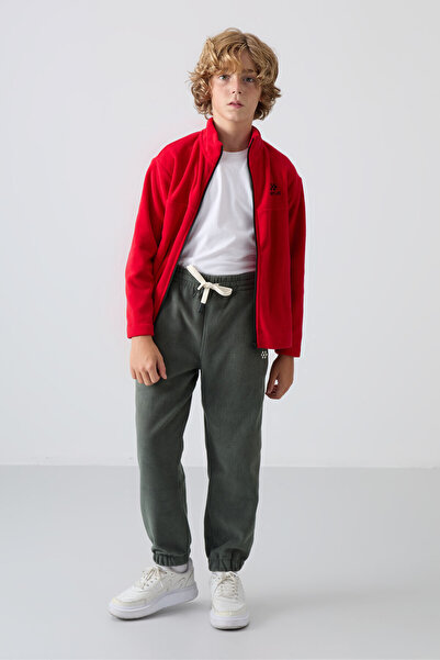 TOMMY LIFE Khaki Thick Soft Textured Standard Fit Embroidered Fleece Boys' Sw...
