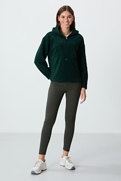 TOMMY LIFE Pine Green Thick Soft Textured Hooded Oversize Embroidered Fleece ...