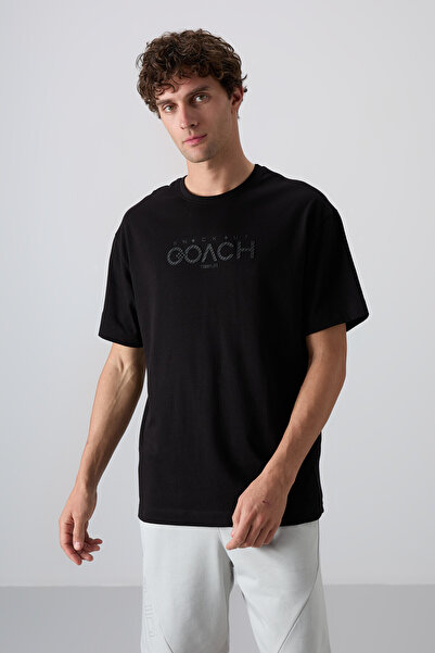 TOMMY LIFE Black Cotton Thick Soft Textured Oversize Fit Printed Men's T-Shir...