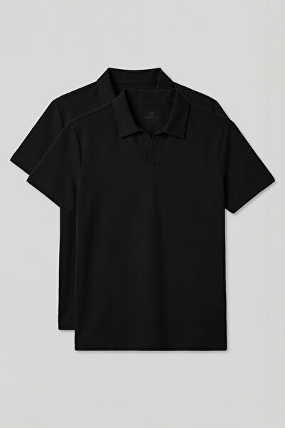 TOMMY LIFE Rahat Form Polo Collar 2-Pack Black Men's T-Shirt - 88496