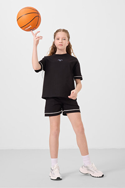 TOMMY LIFE Siyah Pamuklu Yumuşak Dokulu Standart Fit Basic Kız Çocuk Şort Tak...