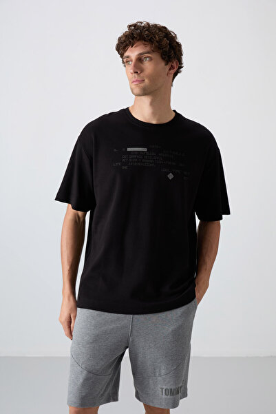 TOMMY LIFE Tricou pentru bărbați, bumbac, gros, moale, texturat oversize, imp...
