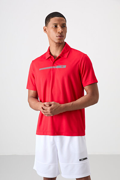 TOMMY LIFE Red Breathable Textured Slim Flexible Standard Fit Polo Neck Men's...