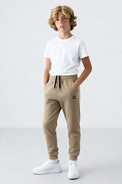 TOMMY LIFE Dark Beige Standard Fit Cuffed Slim Boys' Tracksuit Bottom - 11062