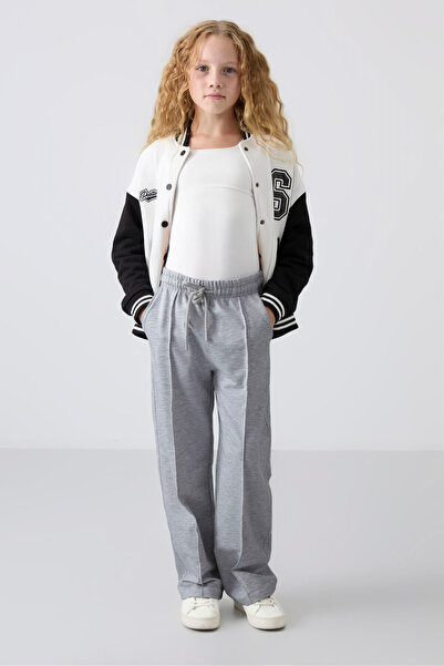 TOMMY LIFE Kar Melange Wide Leg Girls' Sweatpants with Pockets and Front Stit...